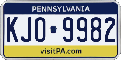 PA license plate KJO9982