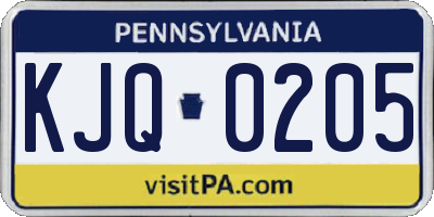 PA license plate KJQ0205