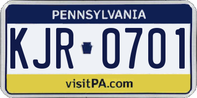 PA license plate KJR0701