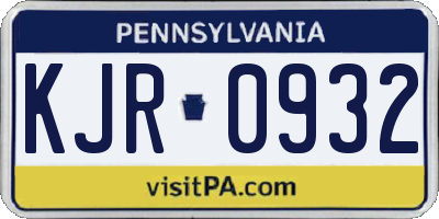 PA license plate KJR0932