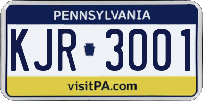 PA license plate KJR3001