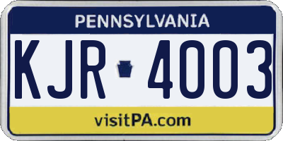 PA license plate KJR4003