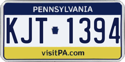 PA license plate KJT1394