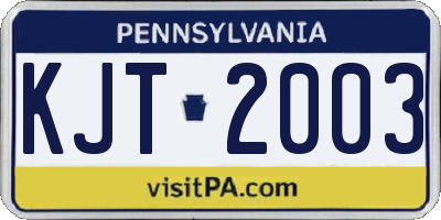 PA license plate KJT2003