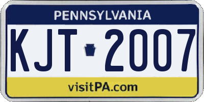 PA license plate KJT2007