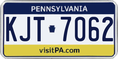 PA license plate KJT7062