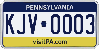 PA license plate KJV0003