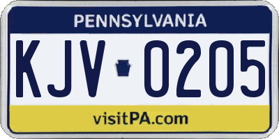 PA license plate KJV0205