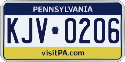PA license plate KJV0206
