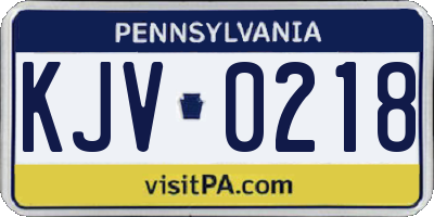 PA license plate KJV0218