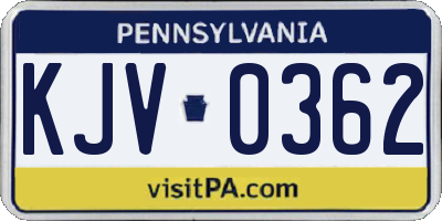 PA license plate KJV0362