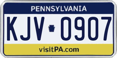 PA license plate KJV0907
