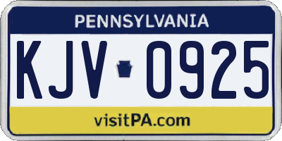 PA license plate KJV0925