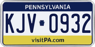 PA license plate KJV0932