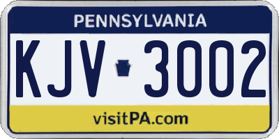 PA license plate KJV3002