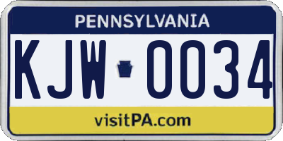 PA license plate KJW0034