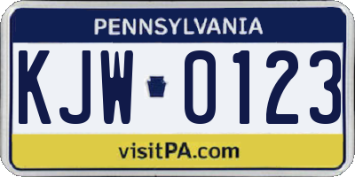 PA license plate KJW0123