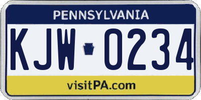 PA license plate KJW0234