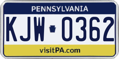 PA license plate KJW0362