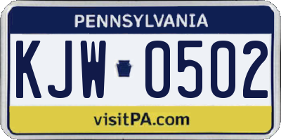 PA license plate KJW0502
