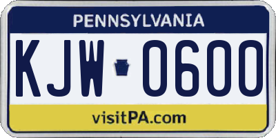 PA license plate KJW0600