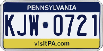 PA license plate KJW0721