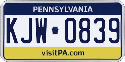 PA license plate KJW0839