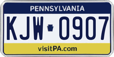 PA license plate KJW0907