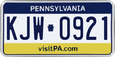 PA license plate KJW0921