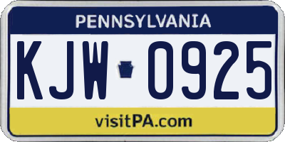 PA license plate KJW0925