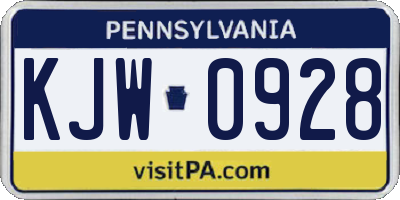 PA license plate KJW0928