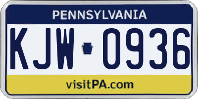 PA license plate KJW0936