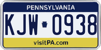 PA license plate KJW0938