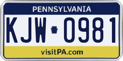 PA license plate KJW0981