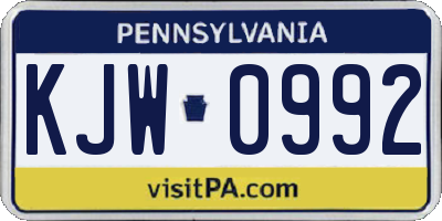 PA license plate KJW0992