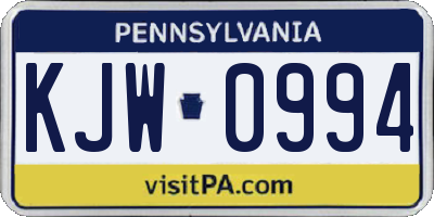 PA license plate KJW0994