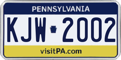 PA license plate KJW2002