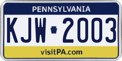 PA license plate KJW2003