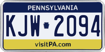 PA license plate KJW2094