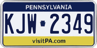 PA license plate KJW2349