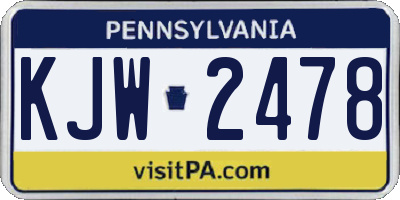 PA license plate KJW2478