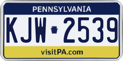 PA license plate KJW2539