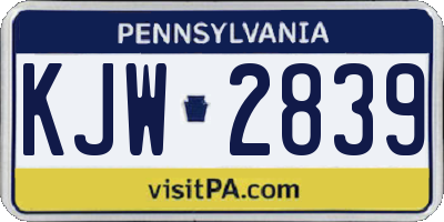 PA license plate KJW2839