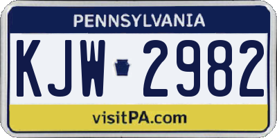 PA license plate KJW2982