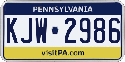 PA license plate KJW2986