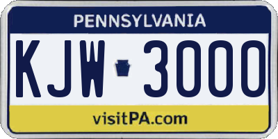 PA license plate KJW3000