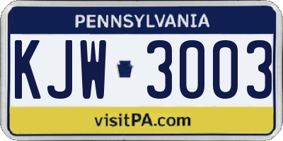PA license plate KJW3003