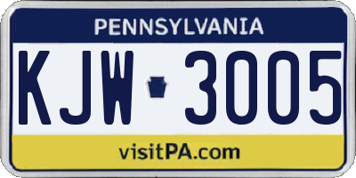 PA license plate KJW3005