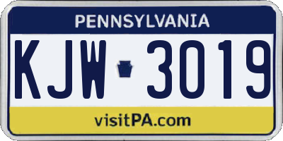 PA license plate KJW3019