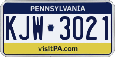 PA license plate KJW3021